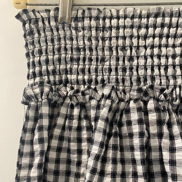 Sincerely Jules Womens Mini Skirt Black White Checkered Tiered Elastic Smocked M - Picture 8 of 9